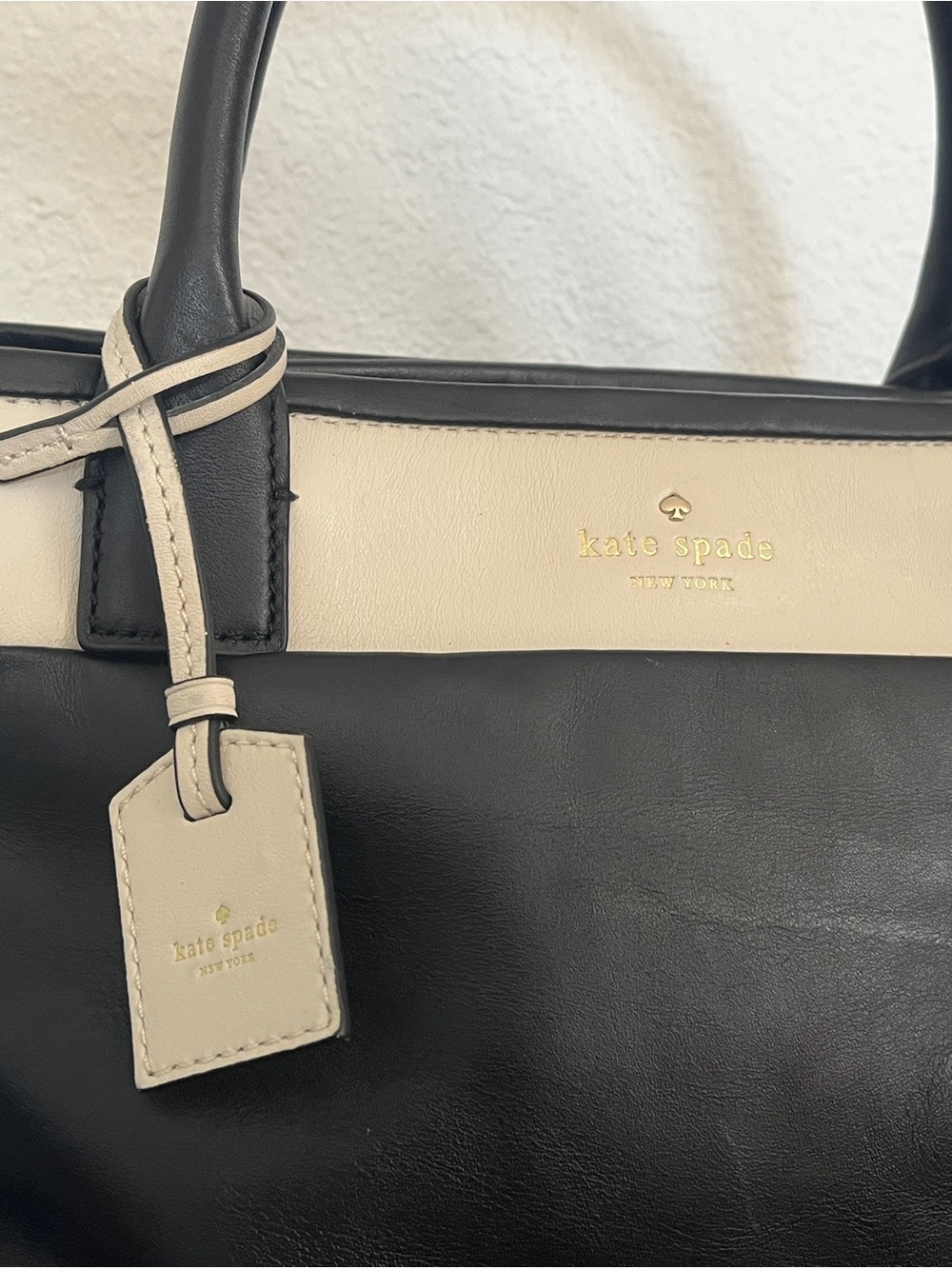 kate spade Black and Cream Leather Top-Handle Satchel - Picture 3 of 14
